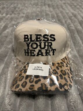 Cream 'Bless Your Heart' Leopard Brim Baseball Cap